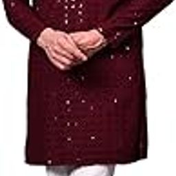 Men's Pista Chikankari Florist Sequined Long Kurta Set-picture-34