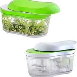 Double Blade Chopper ABS Manual Hand Push Chopper Hand Press Chopper with 4 Stainless Steel Blades for Effortless Chopping Vegetables Fruit Double Bowl Vegetable Cutter (1 pcs)-12