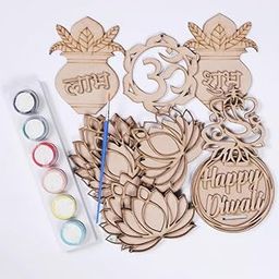 Haoser 10 Pcs Wooden Diwali DIY Kit – 5 Inch Unfinished MDF Craft Set for Diwali Decoration – Shubh Labh Kalash, Om Symbol, Happy Diwali, Lotus, Ganesh Ji Designs – Painting, Art & Craft-image-96