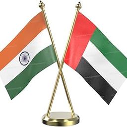 The Flag Company UAE & India Cross Table Flag with Brass Pole & Base | Dual 4x6 Inch Flags for Desk, Office & Diplomatic Display-23