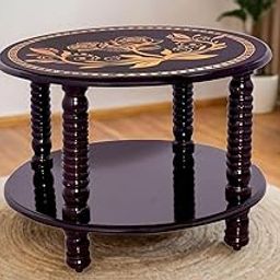WOOD NIX Round Coffee Table | Tea Table for Living Room | 2-Tier Wooden Farmhouse Center Table with Storage and Open Shelf for Living Room-37