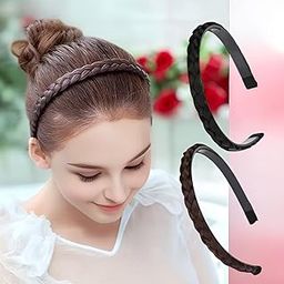 2 Pcs Synthetic Hair Braided Headband Classic Chunky Wide Plaited Braids Hairpiece Women Girl Beauty Accessories Hairpieces Hair Band Hair Hoop Hair Accessories (Black, Brown)-22