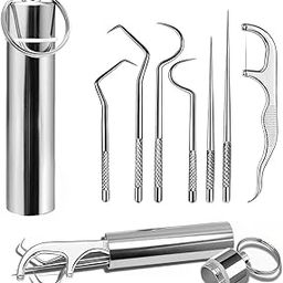 Kruvad Teeth Cleaner Portable 7 Pieces Toothpicks Pocket Set Tooth Pimple Cleaner Tool with Storage Tube & Toothpick Floss for Outdoor Picnic and Camping-12