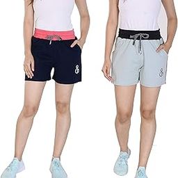 Women's Cotton Dark Blue, Pink & Silver, Black Basic Shorts (Pack of 2)-image-84