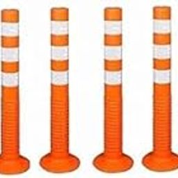 Spring Post Barrier High Grade Polymer Material With 3 White Reflective Tapes Easy To Install Safety T- Top Bollard Barrier Parking Block (Orange) (Pack of 8) Parking Post-3