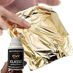 Gold Leaf Sheets, 25 Sheets of Gilding Foil and 50ml Pack of Gilding Glue,16 by 16.cm Warq for Gilding, Resin Art, Maysur Paintings, Arts Crafts, Nail Deco, Furniture, DIY Projects.-28