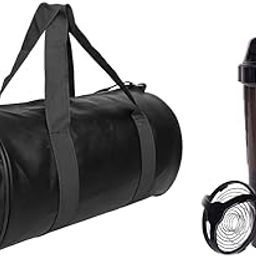 Gym Bag Combo Sports Men's Combo of Leather Gym Bag Spider BLK Bottle Fitness Kit Accessories-image-2