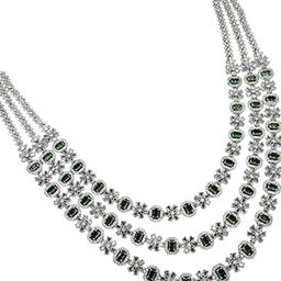 DIAMOND CUTTING DESIGNER 3 LAYERS AD AESTHETIC NECKLACE W ITH HEAVY AMERICAN DIAMOND DANGLERS EAR RINGS SET FOR WOMAN | ENGAGEMEMT | WEDDING| (WHITE)-15