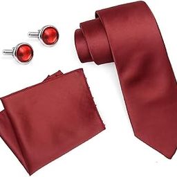 Solid Maroon Italian Silk Tie, Pocket Square & Matching Cufflink Gift Set for Men – 2.75" Slim Necktie, 10x10 Handkerchief, Brass Cufflinks – Elegant Formal Accessories in Wooden Gift Box-image-87