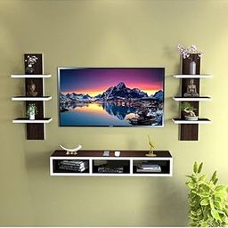 ClufRox 32 inches Tv Unit/Cabinet Set Elegant Home decoret Style Wall Stand Home decore Wall Shelf Wooden Racks Wall Decore for Living Room | Dining Room | Outdoor | Kid's Room (Dark Brown,White)-image-70
