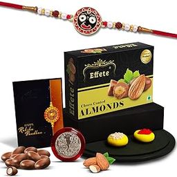 Oblivion Traditional Red And Black Rakhi Featuring Smiling Jagannath Face, With Choco Almond Chocolate, Raksha Bandhan, Rakhis For Brothers Best Rakhi Chocolate Combo For Brothers Attractive Rakhi-image-93