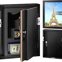 ANZAKY Hidden Gun Safe for Pistols with Lock, Gun Storage Wooden Picture Frame, Gun Lock Box for Living Room Bedroom, Hidden Compartment, Wall Mount, 11 x 14 inchs, Black-image-71