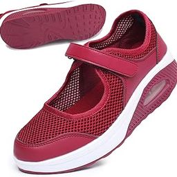 Women's Comfortable Working Nurse Shoes Non-Slip Adjustable Breathable Walking Sneaker Fitness Casual Nursing Shape Shoes Mary Jane Sneaker (37, Red)-picture-19