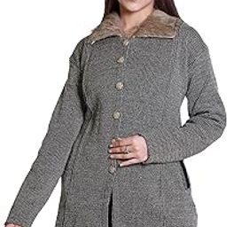 Women Woolen Checked Coat with Fur Collar | Winter Wear Super Soft Coat Cardigan for Women-43