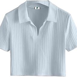 Black Ribbed Polo Collar Crop t-Shirt-image-46