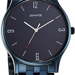Blues Quartz Analog Blue Dial Metal Strap Watch for Men-77105QM02-image-11