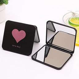 Mockery Acrylonitrile Butadiene Styrene (ABS) Travel Makeup Mirror,Handheld Folding Compact Mirror,Compact Mirror For Purses Travel For Women Girls-Heart Style (Black,1Pcs,Tabletop Mount,Framed)-image-28