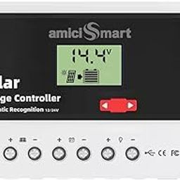 amiciSmart Solar Charge Controller 20A, 12V/24V Intelligent Battery Regulator for Lead Acid & Lithium Battery with LCD Display and 3A USB Port (0.52kW)-9