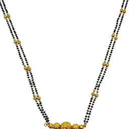 Long Mangalsutra Designs Gold Plated Tanmaniya Pendant Necklace Ball Shape Pendant 2 Layers Gold Black Beads Chain Gold Mangalsutra Latest Designs For Women (30 Inches)-23