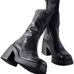 Cowhide Version Leather Thick-Heel Heightening Shoes for Women | Round-Toe Footwear-image-56