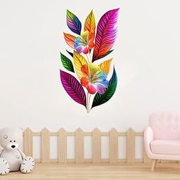 Rainbow Floral Wall Sticker, Colourful Tropical Leaves and Flowers, Nursery Room Decoration Wall Sticker-image-42