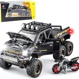 Umadiya Big Size Ford Raptor F150 Model Car 1:28 Scale Exclusive Alloy Metal Pull Back Die-cast Toy With Openable Doors & Light Music - Birthday Gift【Colors as Per Stock】-9