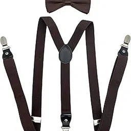 chuongkaiye 2.5cm Leather Elastic Suspenders with 3 Clips and Matching Bow Tie Set for Men and Women-picture-46
