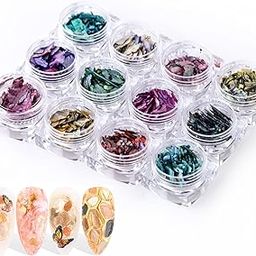 Nail Art Shell Slices, 12 Boxes Colorful Irregular 3D Nail Abalone Slices Nail Art Shell Stones Nail Sequins Decoration-image-64