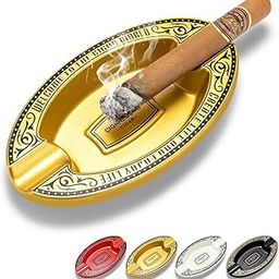 Demcigar Cigar Ashtray with 2 Holders Slot Portable Indoor Cigar Ashtray for Outside Patio(Gold)-image-52