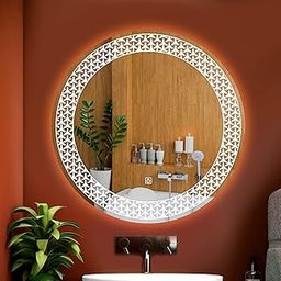 LUPPRA 24x24 Inch Wall-Mounted LED Mirror with Smart Sensor and 3-Color Light (Warm, White, Natural) | Wash Basin Wall and Fancy Washbasin Mirror,Smart LED Design-67