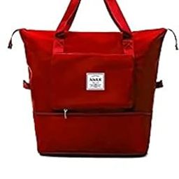 Large Capacity Folding Travel Bag, Travel Lightweight Waterproof Carry on Luggage Bags with Fixed Strap, Dry and Wet Separation Foldable Travel Duffel Bag for Women (Red)-image-93
