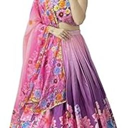 Women's Heavy Chinon Floral Printed Lehenga Choli Set | Stitched Lehenga with Can Can, Unstitched Blouse & Twill Georgette Dupatta | Zari Lining & Lace Border | Festive & Wedding-image-37