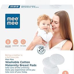 Mee Mee Reusable Cotton Maternity Breast Pads for Feeding Mothers 6 PCS | Washable Absorbing Nursing Pads, Leak Proof | Anti-Bacterial Dermatologically Tested, Bamboo Rayon Pads (100 Washes, Cream)-6