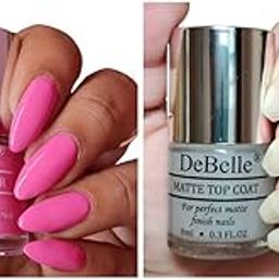 DeBelle Gel Nail Polish Gift Set of 2 Strawberry Souffle (Bubblegum Pink), Matte Top Coat (Top Coat) 16 ml (8ml Each Nail Paint) | Long-Lasting, Trendy Colors Nail Paint-13