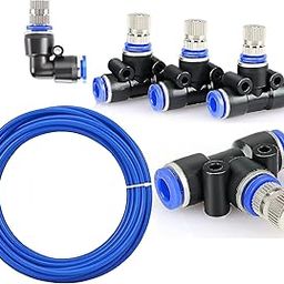 10Mtr Hose Pipe & 5pcs 6mm Atomization Misting Fog Nozzles with Tee Connector Suitable for DIY Sanitization Tunnel Fogger Sprayer Watering Irrigation Fogging Cooling Mist Kit Sprinkler-picture-6