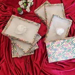 SATYAM KRAFT 6 Pcs Multipurpose Decorative Folding Gift Box | Folding Paper Hamper Boxes for Return Gifts, Sweets, DIY Craft | Rectangular Cardboard Tray with Net-89