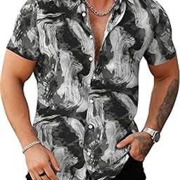 Men's Printed Casual Short Sleeve Shirts – Tropical Leaf & Marble Pattern Summer Button Down Shirts-image-48