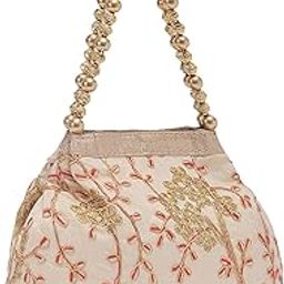 Potli Bags for Ladies & Girls | Women Shagun Pouches for Festive Seasons | Batwa Bag Bridal Purse | Moti & Embroidery- Cream-43