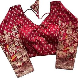 Luhsique Women’s Blouse – Pure Dola Silk with Multicolour Weaving | V-Neck Padded Blouse with Cotton Lining | Elegant Traditional Ethnic Wear for Festivals (Size 38-42)-image-41