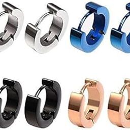 SV 4 Pairs Square Hoop Earrings Stainless Steel Clip Earrings Men Women Silver Titanium Folding Hoop Earrings Ear Clip Ear Clips Stud Earrings Men-image-91