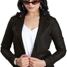 Fabcurate Tailored Sophistication Women's Blazer | Versatile Polyester Jacket Everyday to Special Occasions | All-Season Blend Cotton Jacket in Black with Shawl Collar, Full Sleeves, Regular Fit-image-30