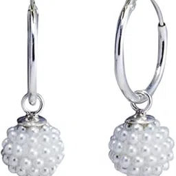 abhooshan Designer Round Micro Pearl Ball with 925 Sterling Silver 14 MM hoop-picture-0