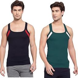 Men's Cotton Solid Square Neck Sleeveless Gym Vest - Pack of 2 (#755)-image-46