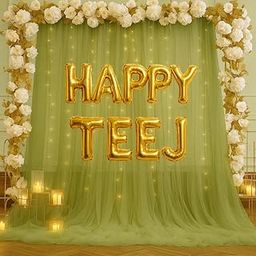 PARTY BOX HAPPY TEEJ Golden Foil Balloon Decoration with Net Curtain Backdrop (OLIVE GREEN)-picture-15