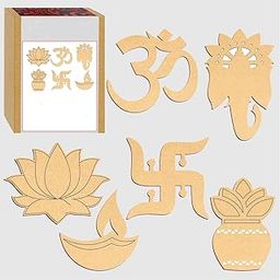 Cliths 18 pcs MDF Diwali Cutouts 6 Designs 3 Pcs Each Plain Wooden Shapes for DIY Painting Decoupage Resin Art Craft Home and Festival Décor-picture-25