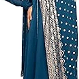 fiorra Women's Teal Blue Crepe A-line Kurta with Pant and Dupatta-picture-1