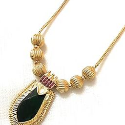 Najmcrafts Women's Kerala Traditional Palakka Necklace with Single Pendant/Kerala Ethnic Gold Plated Jewellery/Gold Plated Nagapadam/Palakka Mala for Women/Girls (Pack of 1 Set) (Green & Golden)-image-82