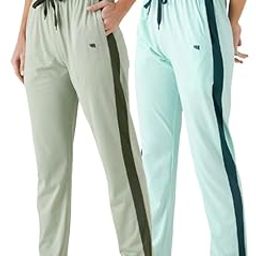 Women's Light Grey and Black Regular Fit Striped with Side Pockets Cotton Track Pants for Summer (2XL)-51