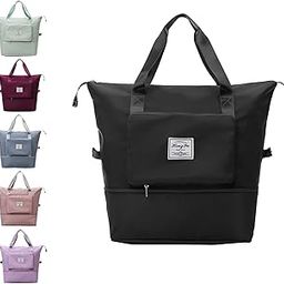 Large Capacity Folding Travel Bag, Travel Lightweight Waterproof Carry on Luggage Bag with Fixed Strap, Dry and Wet Separation Foldable Travel Duffel Bag for Weekender Overnight Sports Gym Bag, Black-image-24