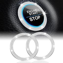 STHIRA® 2 PCS Crystal Double Rhinestone Car Push Start Button Cover Bling Push Start Ring for Womens Car Interior Decorative Knob Accessory Stylish & Durable Bling Car Engine Start Stop Button Cover-13